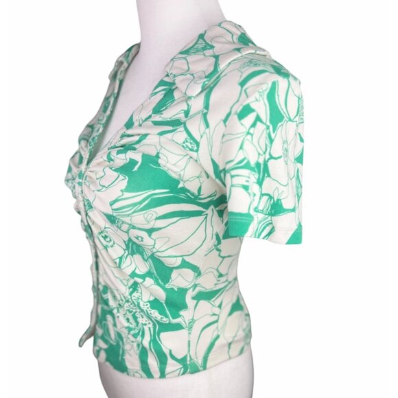 Anthropologie Maeve Ruched Floral Blouse Short Sleeve Womens Top X-Small - Picture 8 of 15